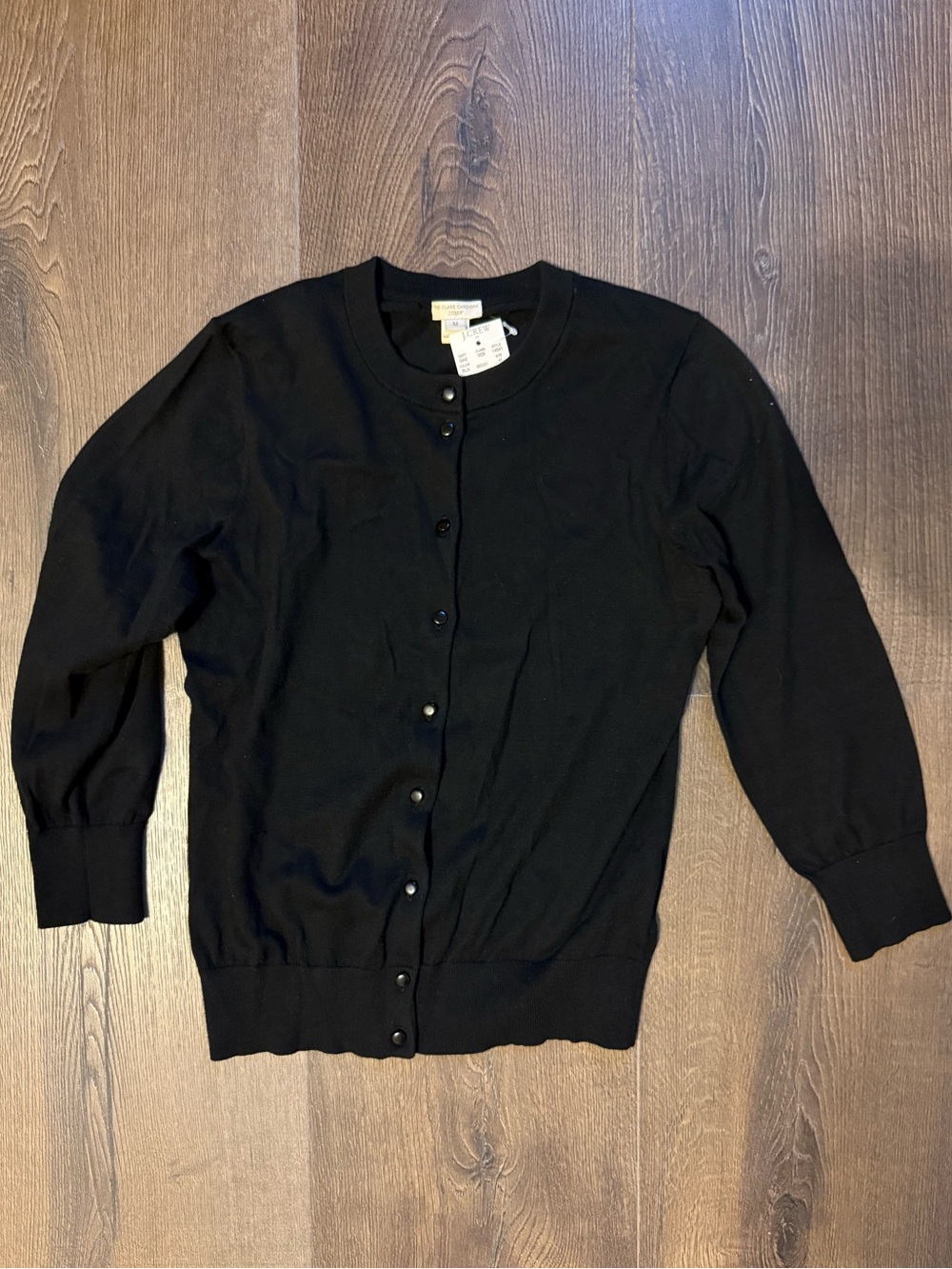 NWT J. Crew Classic Black Crewneck Button Cardigan Sweater with 3/4 Sleeve